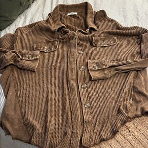 Zenana Outfitters Brown Button Down Shirt
